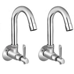 Oleanna Fancy Brass Chrome Finish Silver Wall Mounted Sink Tap Faucet (Pack of 2)-image-34