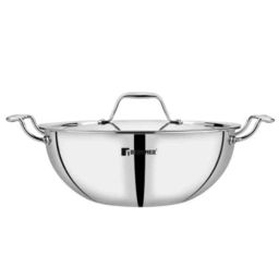 Bergner 20cm 2.36 Litre Stainless Steel Silver Induction Bottom Kadhai with Lid, BGIN-1541-picture-21