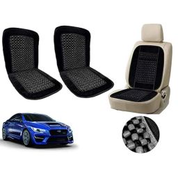 Auto Pearl PU, Velvet &a; Wooden Beads Black Rectangular Seat Cushion for Subaru WRX (Pack of 2 )-image-23