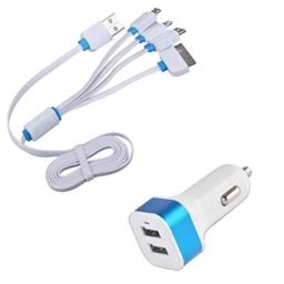 Viva City C-4 White &a; Blue Plastic USB Car Charger Adaptor With 4 Multicharging Cables-41