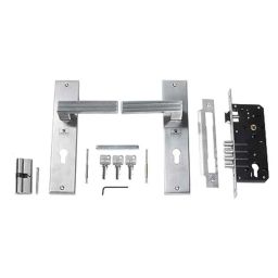 Handle Waala Crust 10 inch 60mm Stainless Steel Silver Cylindrical Plate Mortise Door Lock Set-image-31