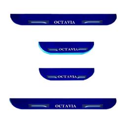 Car Accessories Hub 4 Pcs Acrylic Black Sill Scuff Plate Set with Blue LED for Skoda Octavia All Model-48