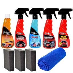 Kangaroo Car Care Kit with 300ml Car Shampoo, 300ml Tyre Dresser, 300ml Glass Cleaner, 300ml Dashboard Dresser, 300ml Trim Restorer, 3 Pcs Foam Applicator &a; Microfiber Towel, 20CTGDR-1