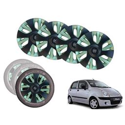 Auto Pearl 4 Pcs 13 inch Black &a; Green ABS Press Type Hubcap Wheel Cover Set with Retention Ring for Daewoo Matiz-image-20