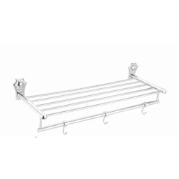 Bassino 24 inch Stainless Steel Towel Rack with Towel Rod and Sliding Hooks-image-4