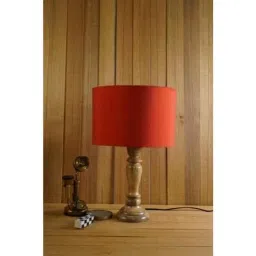 Tucasa Mango Wood Royal Brown Table Lamp with 11.5 inch Polycotton Red Drum Shade, WL-285-image-73