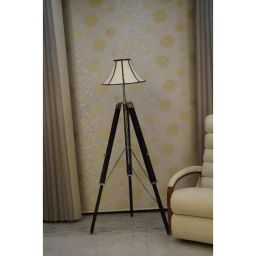 Tucasa Mango Wood Black Tripod Floor Lamp with Polycotton Off White Shade, P-142-picture-26