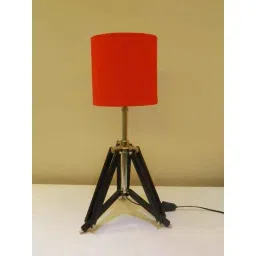 Tucasa Mango Wood Black Tripod Table Lamp with Polycotton Red Shade, P-30-image-76