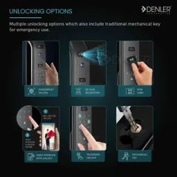 Denler DL04 Black Digital Smart Door Lock with 3D Face ID, Video &a; Unlock from app, Dual Battery, Wi-Fi, Unlock Using App, Fingerprint, RFID Card, PIN &a; Key image 3