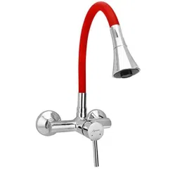 Aquieen Brass Red Chrome Wall Mounted Single Lever Sink Mixer with provision for Hot &a; Cold Water with Flexible Spout-image-14