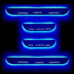 Car Accessories Hub 4 Pcs Acrylic Black Sill Scuff Plate Set with Blue LED for Volkswagen Taigun All Model-image-14