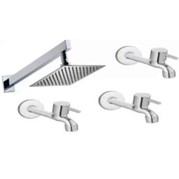 Senkiddpro 3 Pcs Stainless Steel Chrome Finish Wall Mounted Long Body Tap &a; 4x4 inch Slim Overhead Shower-image-86
