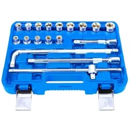 Eastman 18 Pcs 1/2 inch Chrome Vanadium Steel Blue Square Drive Socket &a; Bit Set, E-2260N-8