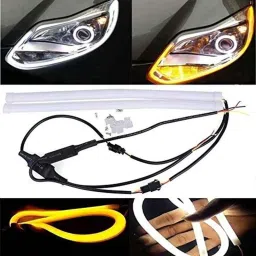 Kozdiko 2 Pcs 24 inch Yellow &a; White Car Headlight LED Flexible DRL Silica Gel Tube Strip Light Set for Maruti Alto-picture-43