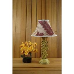 Tucasa Mango Wood Crushed Yellow Carving Table Lamp with 12 inch Polysilk Maroon Off White Shade, WL-77-image-94