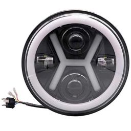 AllExtreme Ex7Wh13 7 inch Full Ring Round White Led Headlight With Hi/Low Beam White &a; Yellow Angel Eye Lamp Compatible With Royal Enfield Bullet, Harley Davidson Jeep Wrangler (75W)-42