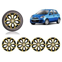 Auto Pearl 4 Pcs 14 inch Black &a; Golden ABS Press Type Hubcap Wheel Cover Set with Retention Ring for Nissan MicraXEModel-image-21