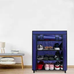 Glowsilk 4 Shelves Metal &a; Non-Woven Blue Modular Shoe Rack-picture-43