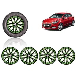 Auto Pearl 4 Pcs 14 inch ABS Black &a; Green Press Type Fitting Car Wheel Cover Set for Hyundai i20 Elite-10