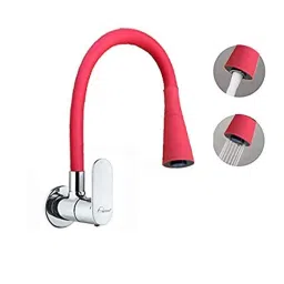 Aquieen Brass Double Flow Chrome &a; Red Sink Cock with Wall Flange &a; Flexible Spout-image-11