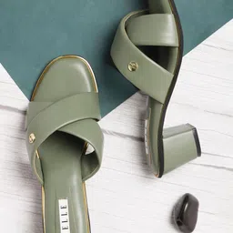 ELLE Round Toe Open Back Block Heels-12