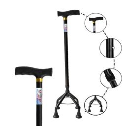 MCP Jindal Black Aluminium Quadripod Height Adjustable Four Legged Walking Stick-3