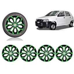 Auto Pearl 4 Pcs 12 inch Green &a; Black ABS Press Type Hubcap Wheel Cover Set with Retention Ring for Maruti Suzuki Alto-image-85
