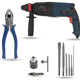 Hillgrove 1200W Forward &a; Reverse Rotation Hammer Impact Drill Machine with Drill Chuck, SDS Adapter, 5 Pcs SDS Plus Bit &a; 8 inch Plier, HGCM1228-46