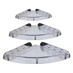 Drizzle 3 Tier Stainless Steel Silver Corner Shelves, 3CORNERSTEEL-picture-36