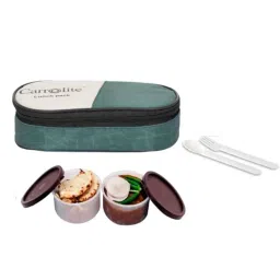 Carrolite 400ml 2-in-1 Green &a; Brown Plastic Lunchbox, Brown_P-25 (Pack of 2)-image-105
