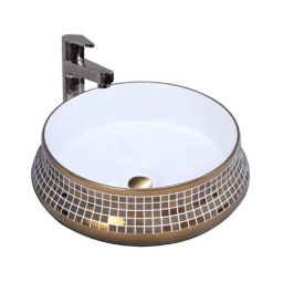 Mozio Rasto Checks 400x400x130mm Ceramic Gold Wash Basin, MZ073-image-25