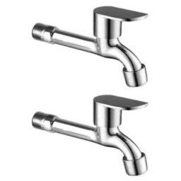 Drizzle SoloMini 2 Pcs Brass Chrome Finish Silver Long Body Bib Cock Set with Foam Flow, LONGSOLOMINI2-0