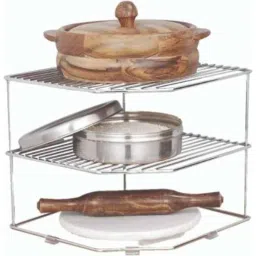 OSAM 30x30x22cm Stainless Steel Silver Multipurpose Kitchen Chakla Belan Storage Corner Shelf Rack Stand, SPW3712 (Pack of 5)-29