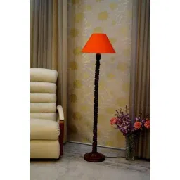 Tucasa Mango Wood Dark Brown Floor Lamp with Orange Conical Polycotton Shade, WF-126-image-88