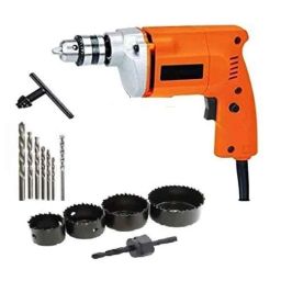 UMG 350W 10mm Drill Machine Bit Combo for Drilling Masonry, 13 Pcs HSS Twist Drills and 6PC Wood Hole Saw-10