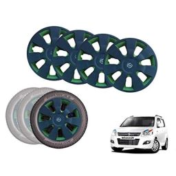 Auto Pearl 13 inch ABS Black &a; Green Car Hubcap Wheel Cover with Retention Ring Set for Wagon R 2013-picture-8