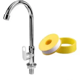 Senkiddpro Stainless Steel Chrome Finish Wall Mounted 360 Degree Moving Swan Neck Tap with Teflon Tape-10