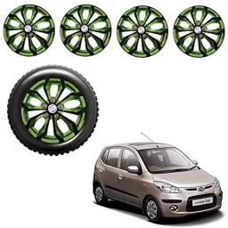 Auto Pearl 4 Pcs 13 inch Black &a; Green ABS Press Type Hubcap Wheel Cover Set with Retention Ring for Hyundai I10Type1-picture-23