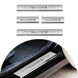 Car Accessories Hub 4 Pcs Stainless Steel Silver Car Footstep Sill Plate Set without LED for Maruti Suzuki WagonR 2006 to 2010 Model-image-8