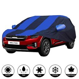 AllExtreme K7009 Waterproof Car Body Cover For Kia Seltos Custom Fit Water Resistant Imported Fabric With Mirror Pockets (Navy Blue &a; Blue)-picture-23