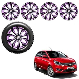 Auto Pearl 4 Pcs 14 inch Black Voilet ABS Press Type Hubcap Wheel Cover Set with Retention Ring for Tata BoltexceptXT-image-5