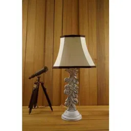 Tucasa Mango Wood Mistique Green Carving Table Lamp with 10 inch Polycotton Blue Pyramid Shade, WL-24-image-52