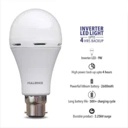 Halonix Prime 9W B22 Cool Day White Rechargeable Inverter LED Bulb, HLNX-INV-9WB22 (Pack of 3) image 3