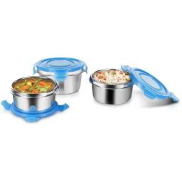 Classic Essentials 3 Pcs 900ml Stainless Steel Silver &a; Blue Container Lunch Box (Pack of 3)-image-36