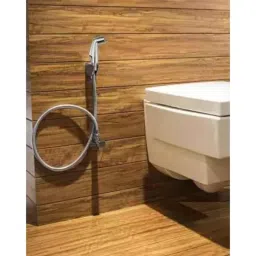 Fastgear ABS Plastic Silver Glossy Finish Wall Mount Push Button Health Faucet with 2 Way Fusion Angle Wall Set image 3