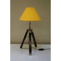 Tucasa Mango Wood Black Tripod Table Lamp with Polycotton Yellow Shade, P-44-14