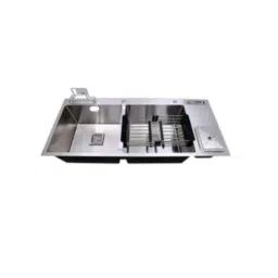 Rigwell Lifetime 45x20x10 inch Satin Finish Stainless Steel Double Bowl Handmade Kitchen Sink with Dustbin, Tap Holes &a; Cutlery Holder-image-89