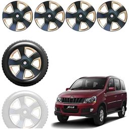 Auto Pearl 4 Pcs 15 inch Black &a; Golden ABS Press Type Hubcap Wheel Cover Set with Retention Ring for Mahindra Xylo-image-54