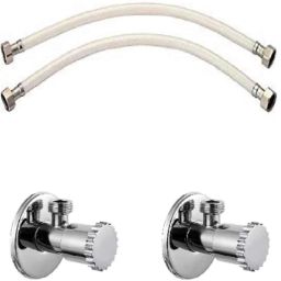 IRIS Chakri 2 Pcs Brass Chrome Finish Angle Cock &a; Hose Pipe Set (Pack of 2)-16