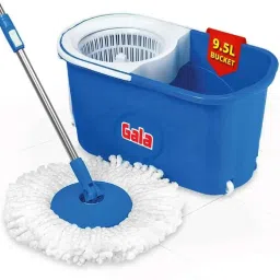 Gala 9.5 Litre Plastic White &a; Blue Floor Cleaning Quick Spin Mop with Wheels &a; 2 Microfiber Refills-picture-37